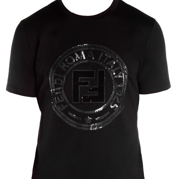 FENDI MEN T-SHIRT BLACK CIRCLE LOGO SIZE SMALL NEW - Picture 8 of 8